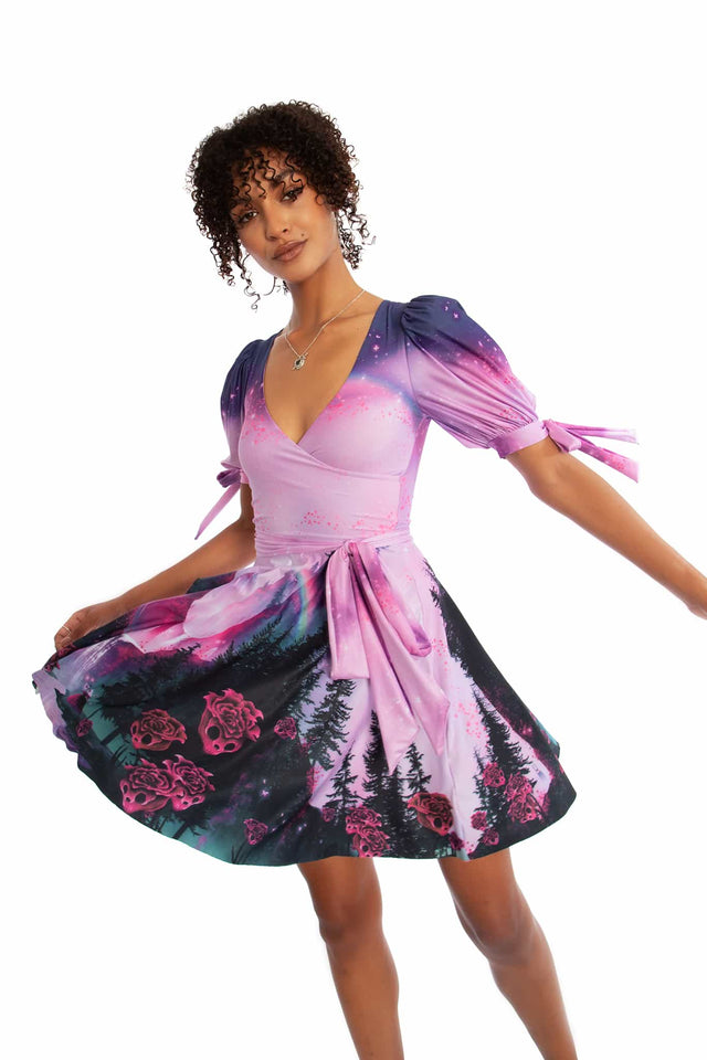 wrap skater dress with sleeves Grimrose Gorge Wrap Skater Dress