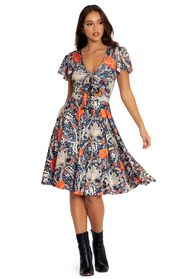 BlackMilk Clothing - Morris Blue And Orange Rio Midi Dress