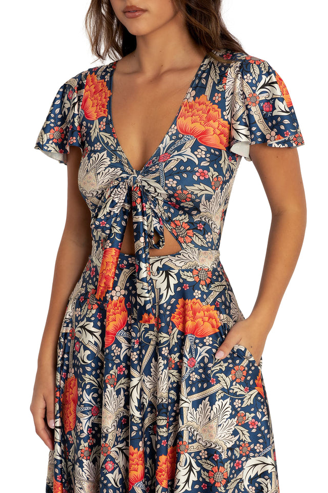 BlackMilk Clothing - Morris Blue And Orange Rio Midi Dress