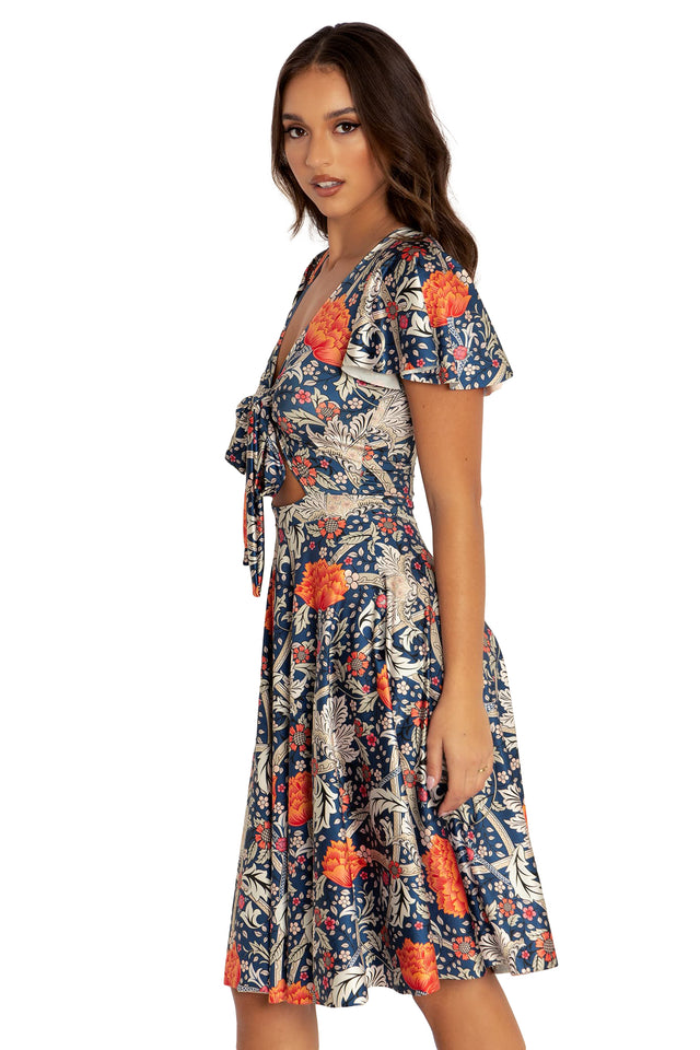 BlackMilk Clothing - Morris Blue And Orange Rio Midi Dress