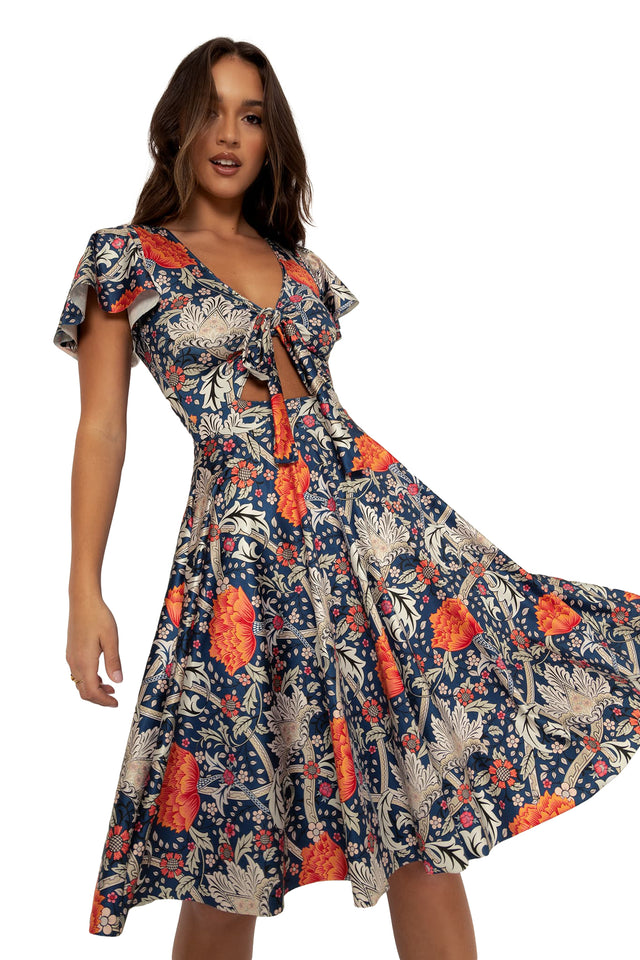 BlackMilk Clothing - Morris Blue And Orange Rio Midi Dress