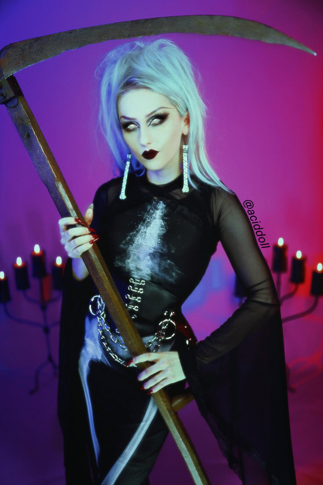 BlackMilk Clothing - Halloween - Mrs Addams Sheer Shrug - See Right Through Me Sheer Column Maxi Dress - @aciddoll