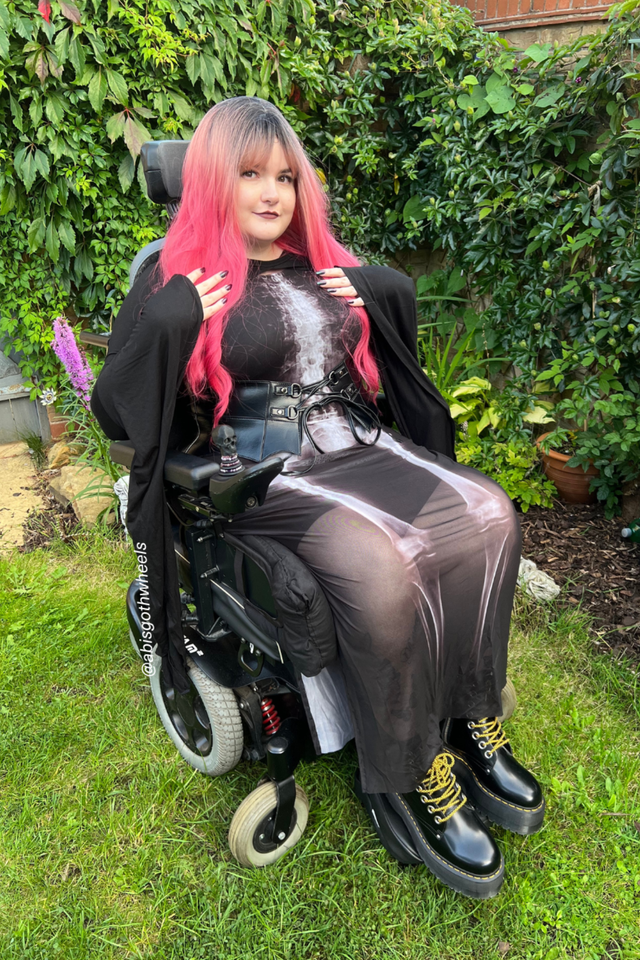 BlackMilk Clothing - Halloween - Mrs Addams Shrug - See Right Through Me Sheer Column Maxi Dress - @abisgothwheels
