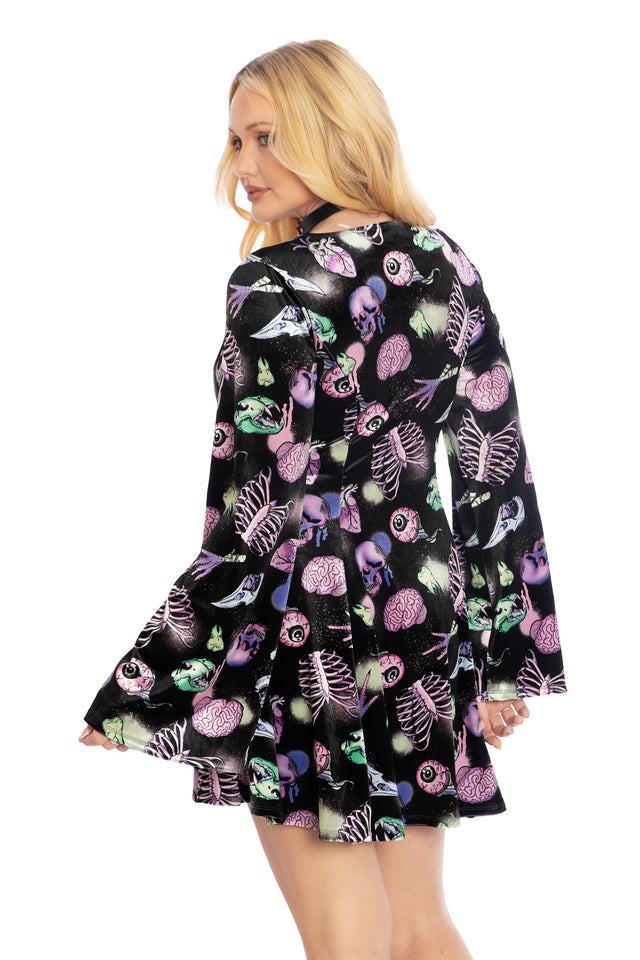Neonatomy Velvet Flare Evil Mini Skater Dress - Limited BlackMilk Clothing Neonatomy Velvet Flare Evil Mini Skater Dress - Limited BlackMilk Clothing