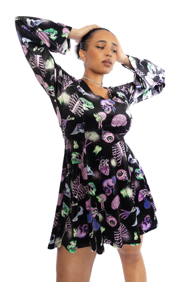 Neonatomy Velvet Flare Evil Mini Skater Dress - Limited BlackMilk Clothing Neonatomy Velvet Flare Evil Mini Skater Dress - Limited BlackMilk Clothing