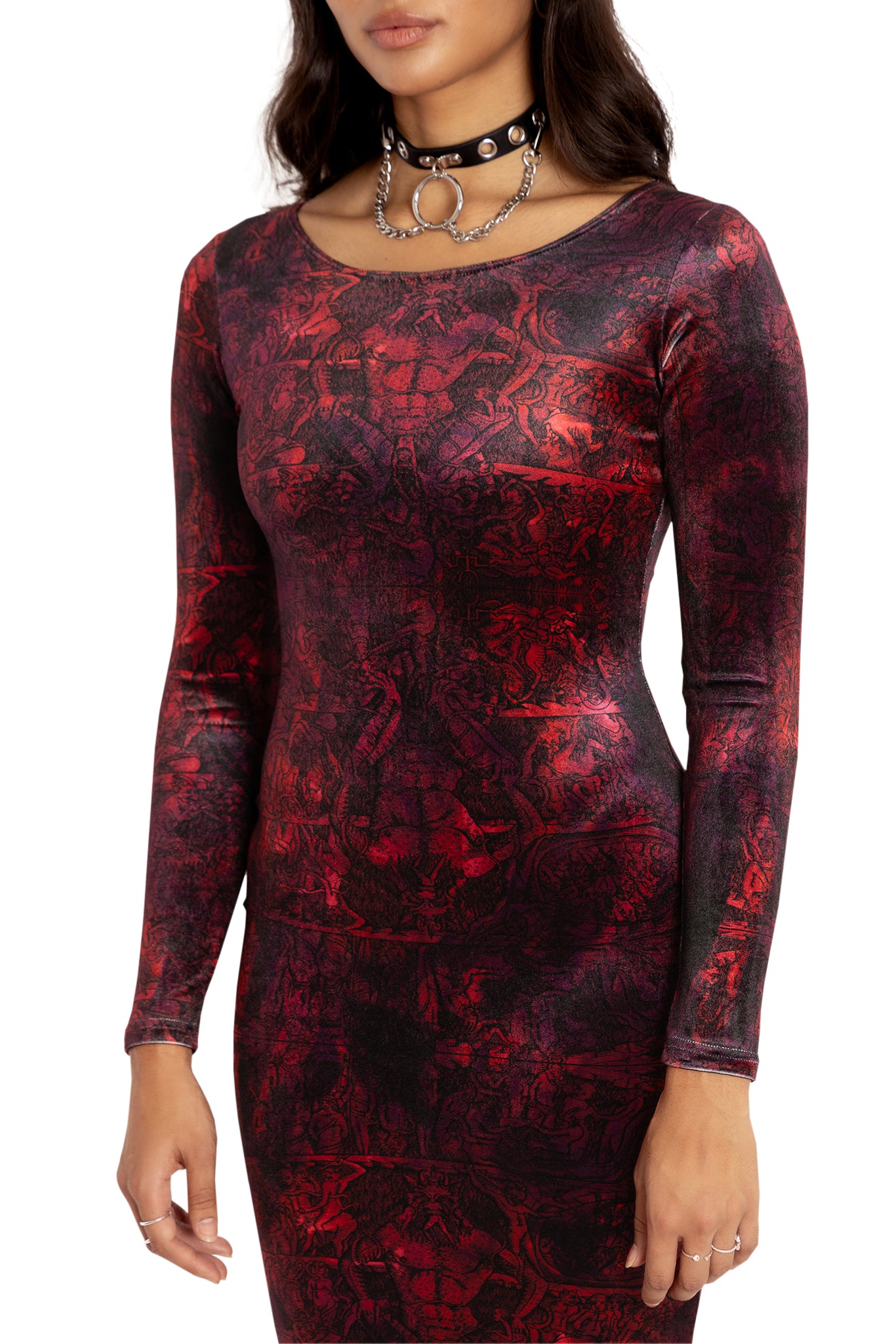 Nine Circles Velvet Long Sleeve Bodycon Midi Dress - Limited