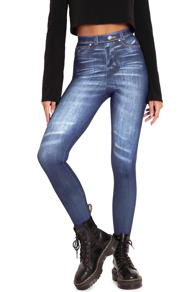 BlackMilk Clothing - Not Actually Denim High Waisted Matte Finish Leggings