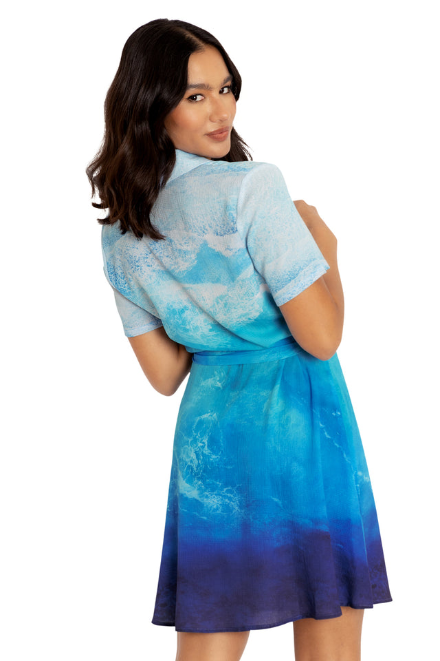 Ocean Waves Shirt Dress Back