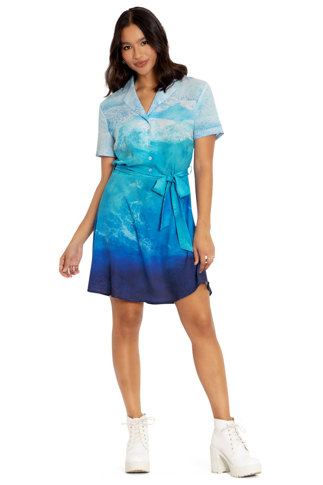 Ocean Waves Shirt Dress Front