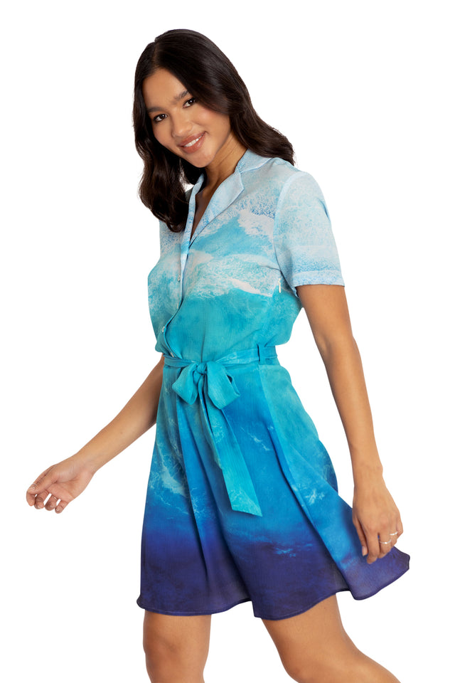 Ocean Waves Shirt Dress Side