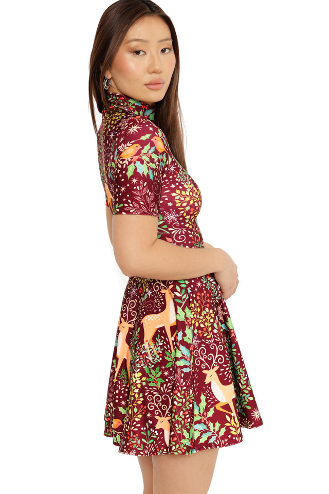 high neck short sleeve christmas dress festive styling