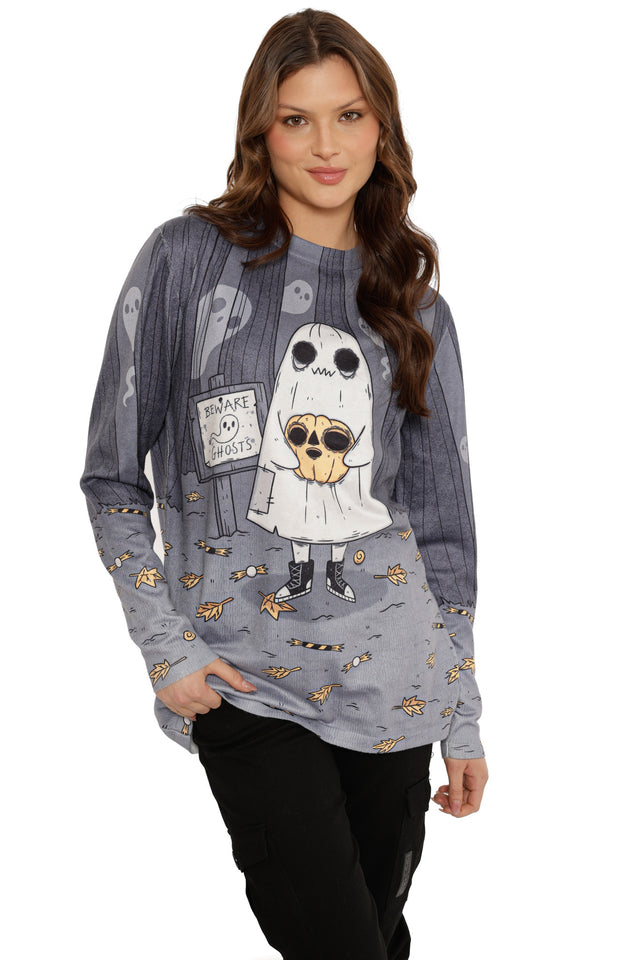 Oh Sheet! Ghostie Printed Knit Sweater (Seconds)