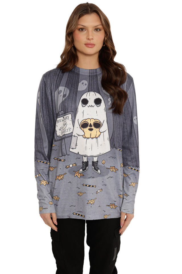 Oh Sheet! Ghostie Printed Knit Sweater (Seconds)
