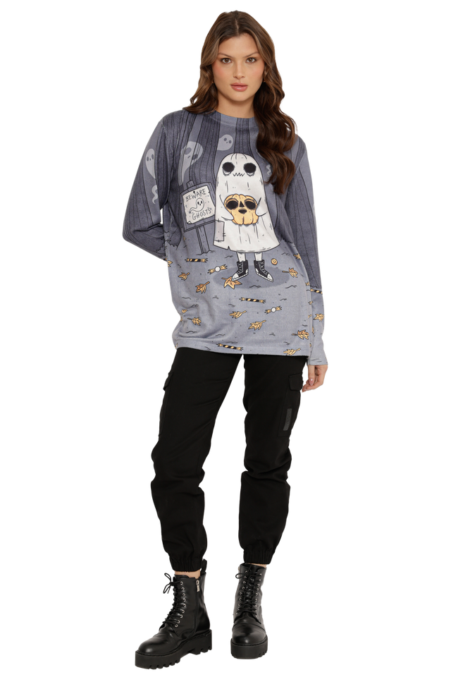 Oh Sheet! Ghostie Printed Knit Sweater (Seconds)
