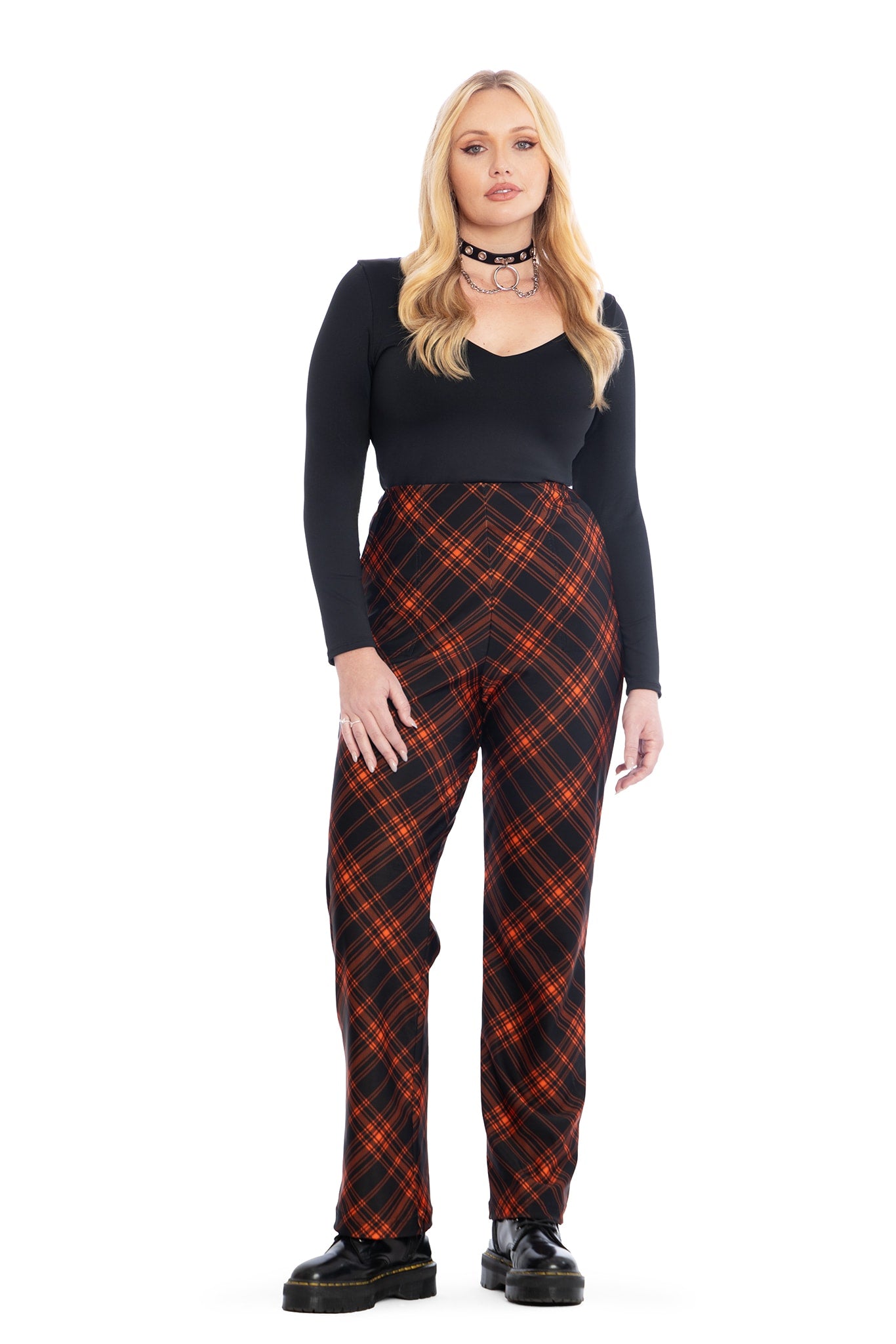 Tartan Punk Orange High Waisted Straight Leg Pants Limited