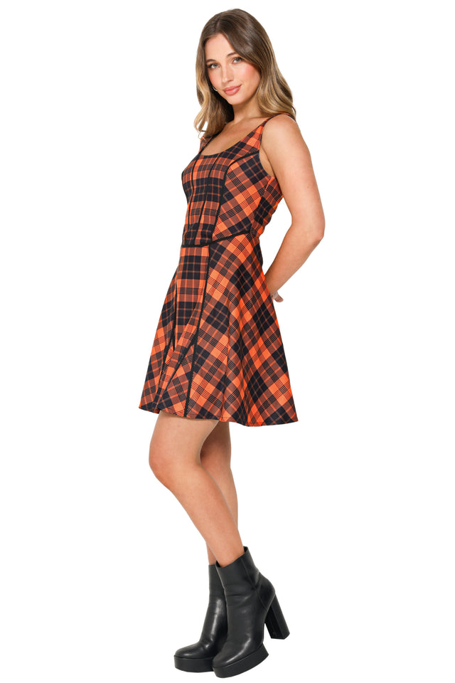 Orange Trick-or-Tartan Skater Dress