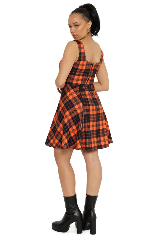 Orange Trick-or-Tartan Skater Dress
