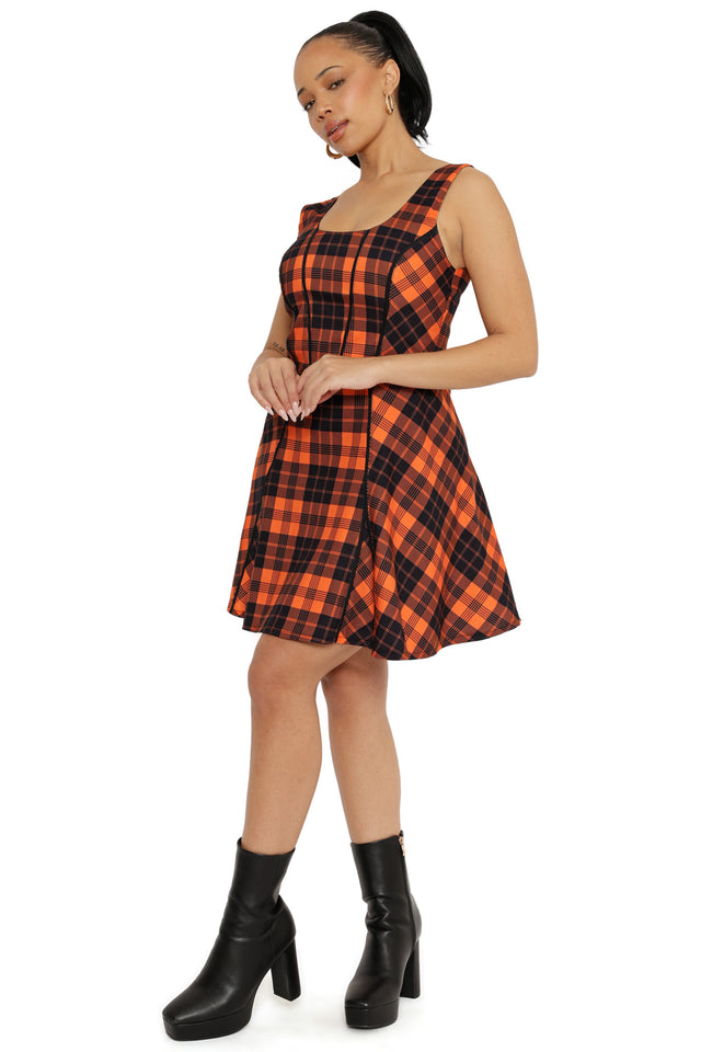 Orange Trick-or-Tartan Skater Dress