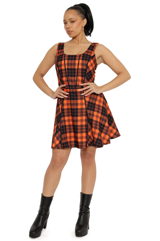 Orange Trick-or-Tartan Skater Dress