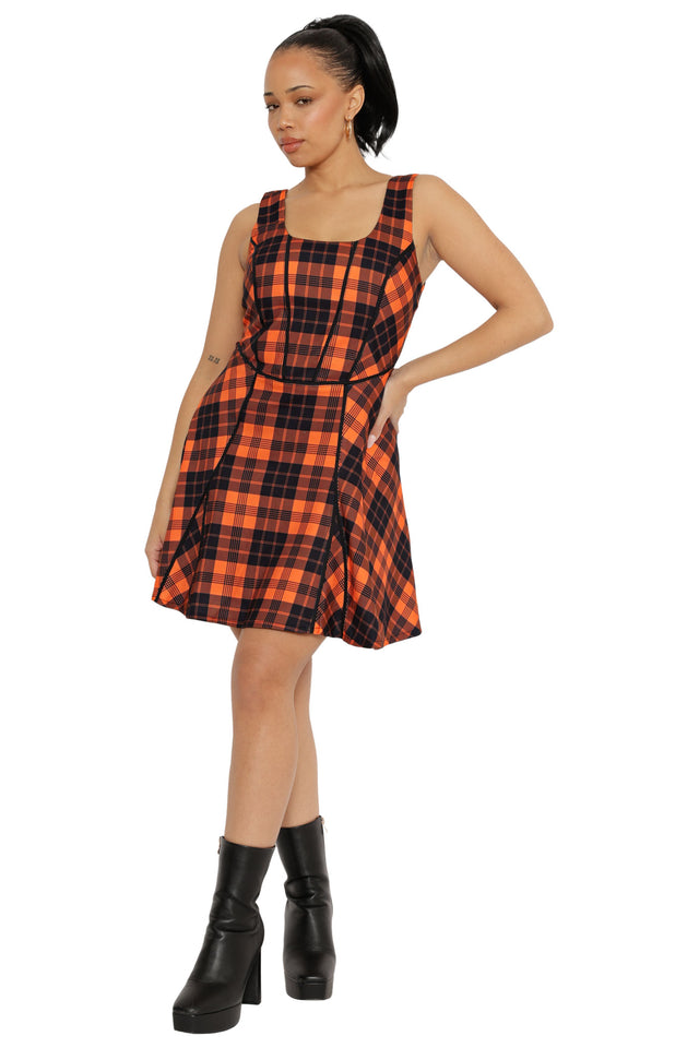 Orange Trick-or-Tartan Skater Dress