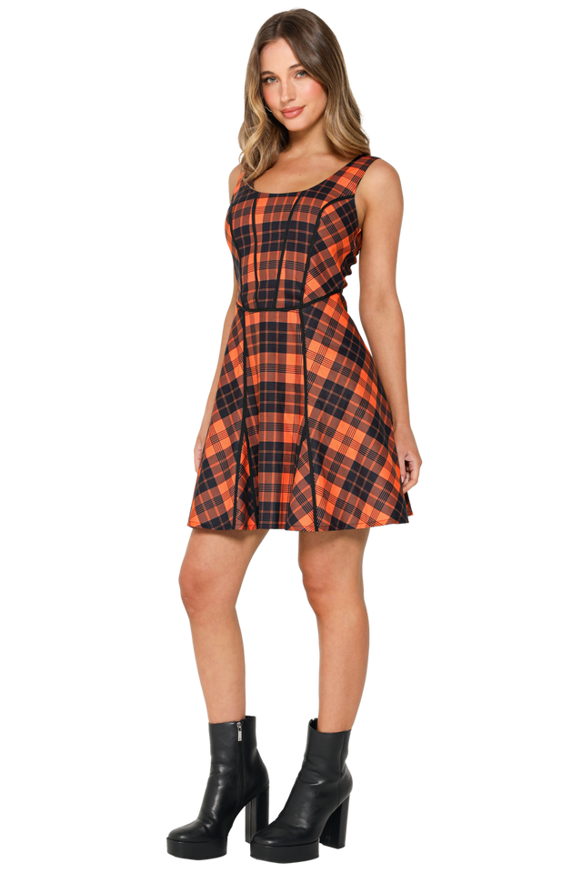 Orange Trick-or-Tartan Skater Dress