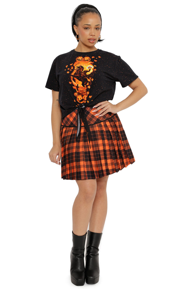 Orange Trick-or-Tartan Woven Pleated Skirt