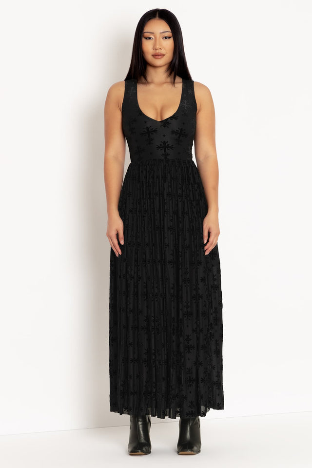 Burned Velvet Coffin Lining V Neck Gathered Maxi Dress
