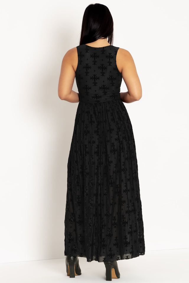 Burned Velvet Coffin Lining V Neck Gathered Maxi Dress