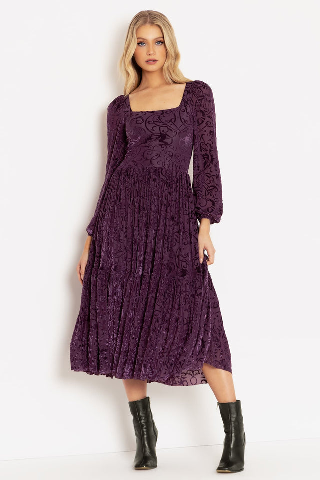 Burned Velvet Gothic Gates Plum Fae Queen Dress