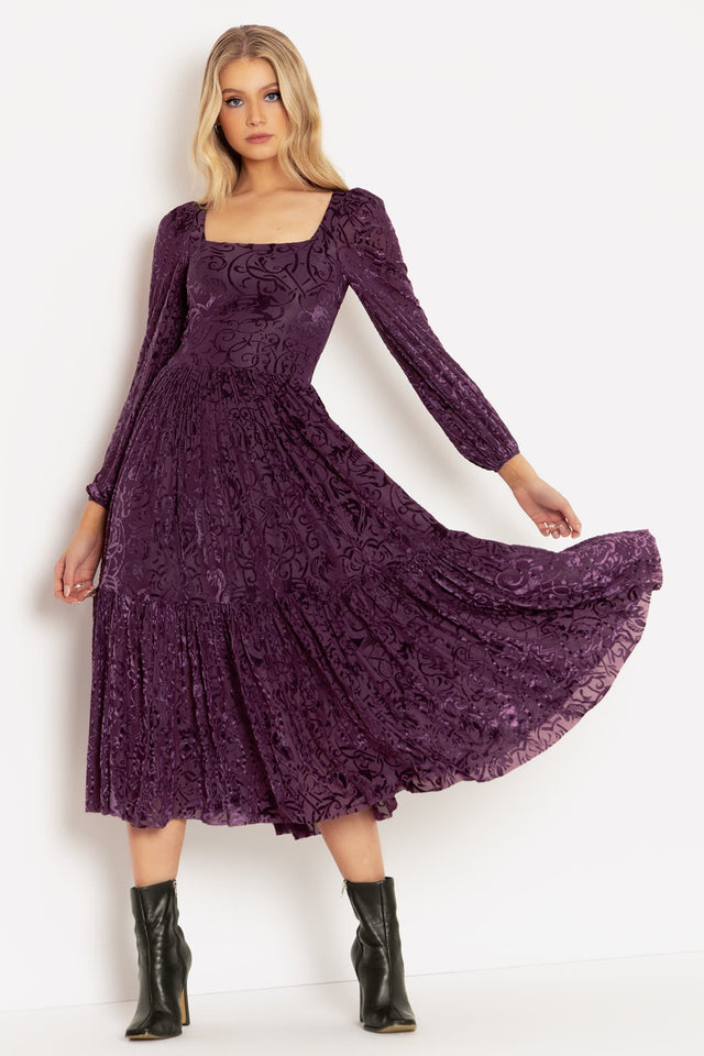Burned Velvet Gothic Gates Plum Fae Queen Dress