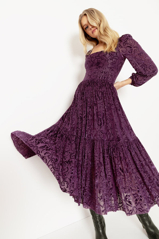 Burned Velvet Gothic Gates Plum Fae Queen Dress