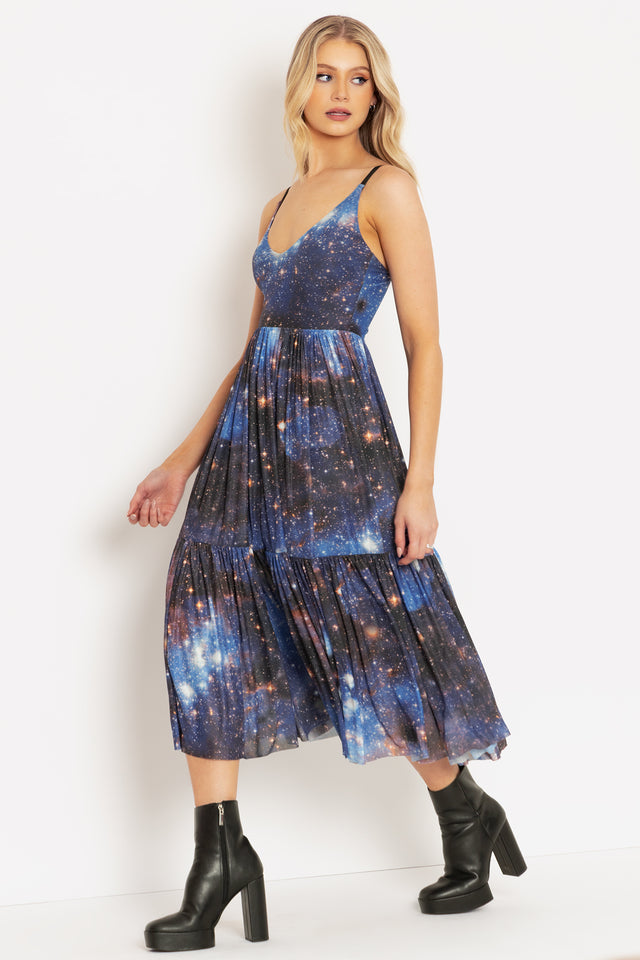 Galaxy Blue Sheer Midaxi Dress