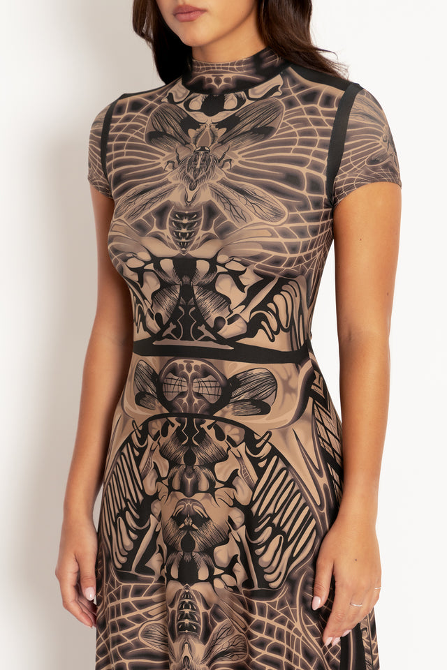 Insect Goddess High Neck Cap Sleeve Maxi Dress