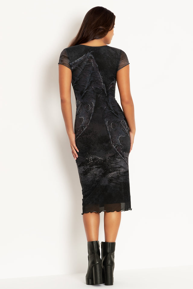 Great Old Ones Sheer Cap Sleeve Bodycon Dress