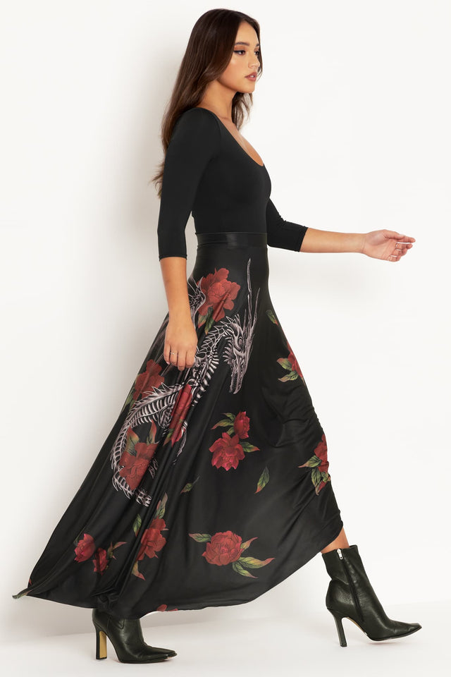 Skeletal Dragon Strung Side Maxi Skirt