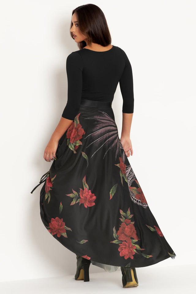 Skeletal Dragon Strung Side Maxi Skirt