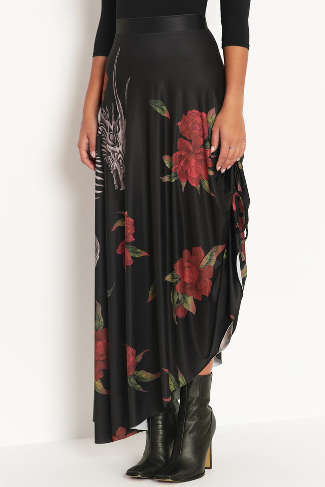 Skeletal Dragon Strung Side Maxi Skirt