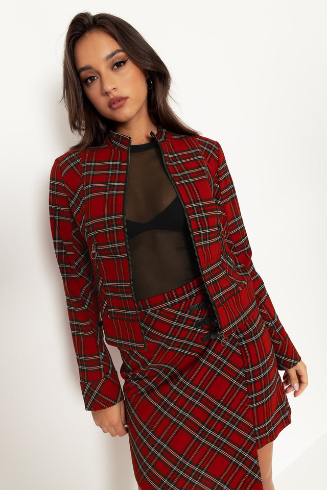Tartan Rouge Buckle Wrap A Line Skirt