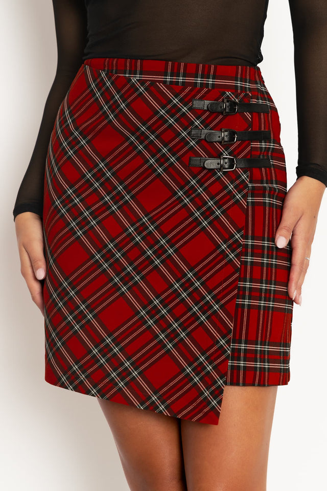 Tartan Rouge Buckle Wrap A Line Skirt