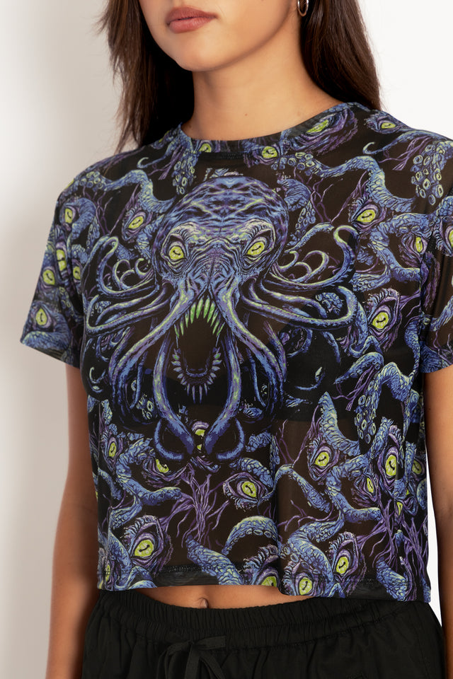 Space Cthulhu Sheer Cropped Tee