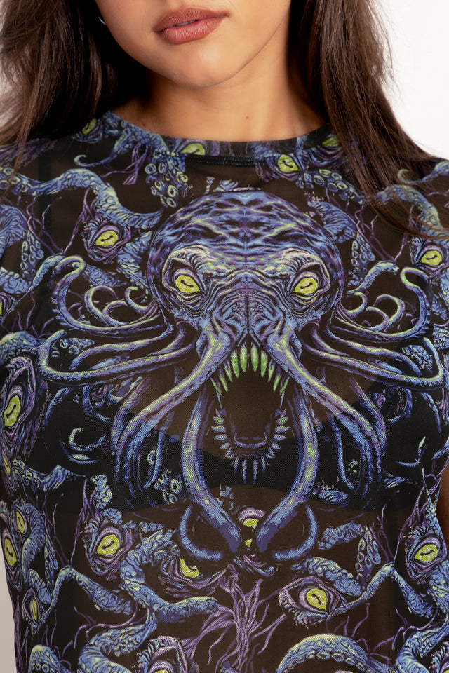 Space Cthulhu Sheer Cropped Tee