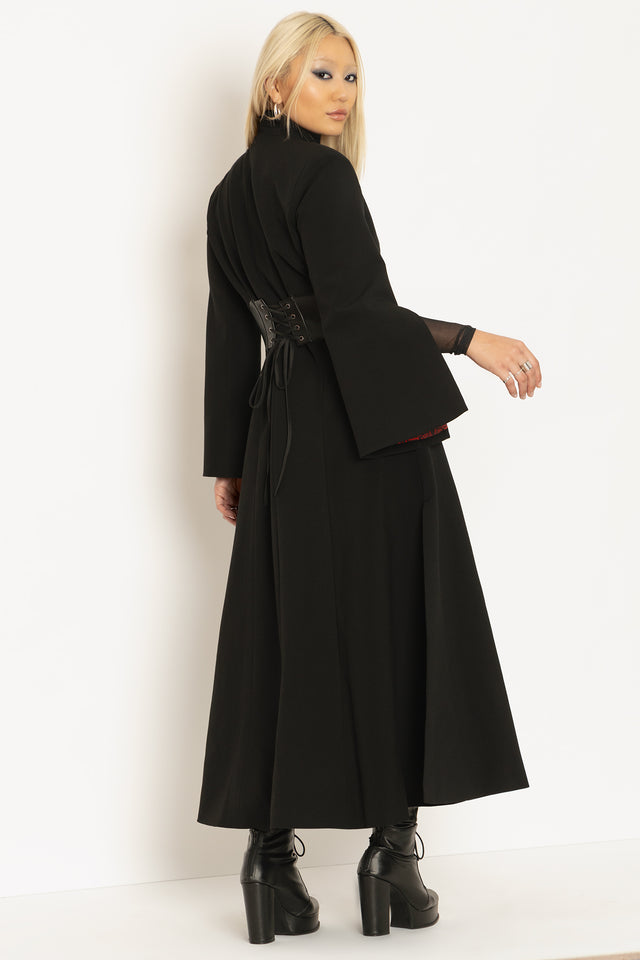 Black Cursed Bats Corset Trench Coat