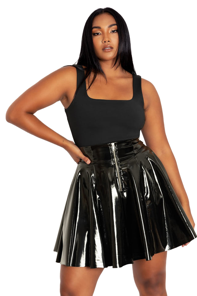 PVC Ultra High Waisted Skater Skirt closeup 