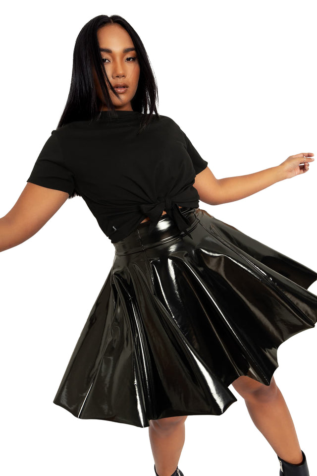 PVC Ultra High Waisted Skater Skirt wide