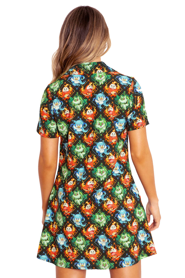 BlackMilk Clothing x Pokemon - Paldea First Partner Pokemon Short Sleeve Button Up Dress - Pokémon Merchandise - Collaboration apparel - Licenced.