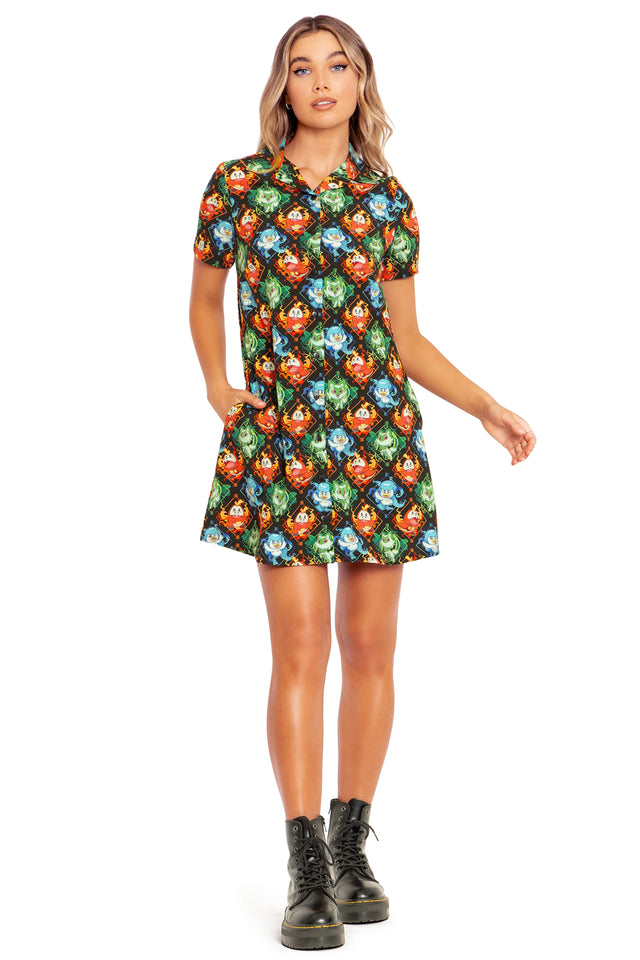 BlackMilk Clothing x Pokemon - Paldea First Partner Pokemon Short Sleeve Button Up Dress - Pokémon Merchandise - Collaboration apparel - Licenced.