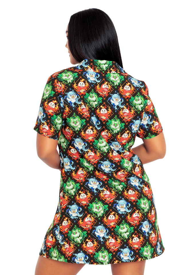 BlackMilk Clothing x Pokemon - Paldea First Partner Pokemon Short Sleeve Button Up Dress  - Pokémon Merchandise - Collaboration apparel - Licenced.