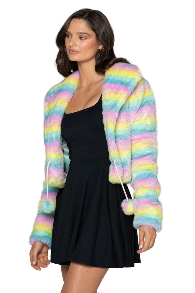 Pastel Rainbow Fur Cropped Jacket