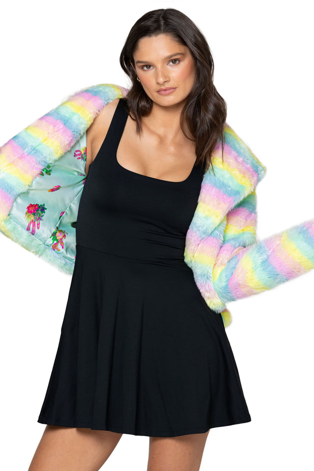 Pastel Rainbow Fur Cropped Jacket
