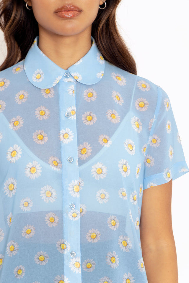 Peace Daisy Blue Cute As A Button Shirt